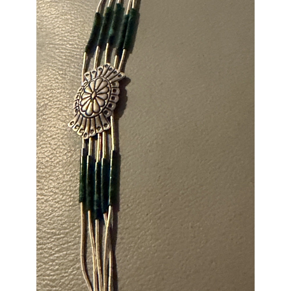 Pretty Carolyn Pollack Sterling Green Malachite Liquid Strand Necklace 24" #435 - Picture 2 of 5
